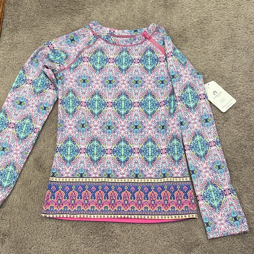 NWT Cabana Life Pink and Blue Patterned Rashguard